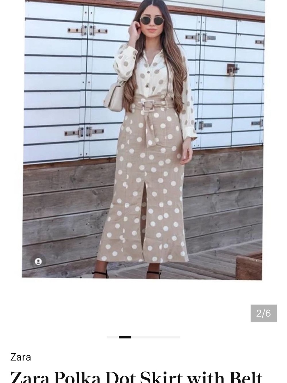 Zara Beige and White Polka Dot Wide-Leg Skirt with Belt